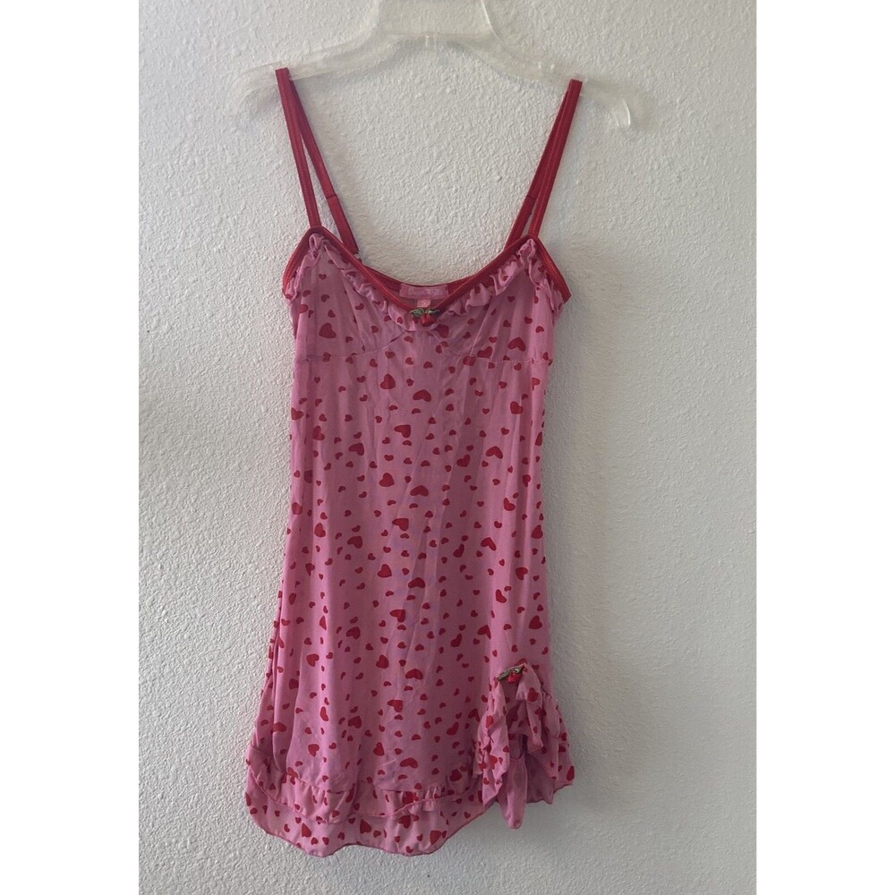 Dolls Kill Sugar Thrillz Slip Dress Nightgown Women's Small Pink Red Heart Motif